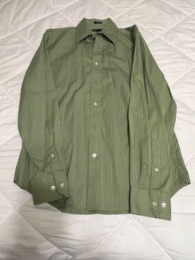 Express Olive Green Pinstripe Dress Shirt